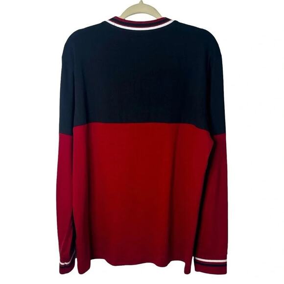 Guess Y2K Men’s Long Sleeve Red & Black Color Block Crewneck Shirt Size Large - Picture 2 of 8